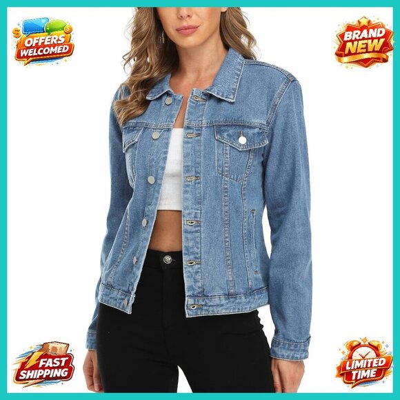 Women's Denim Jacket Button Up Long Sleeve with Pockets